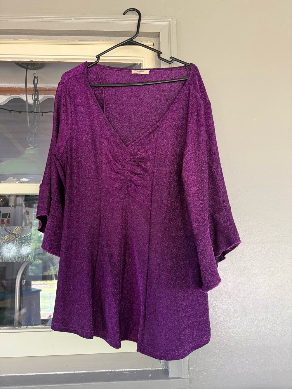 Women's Purple V-Neck Flared Sleeve Top
